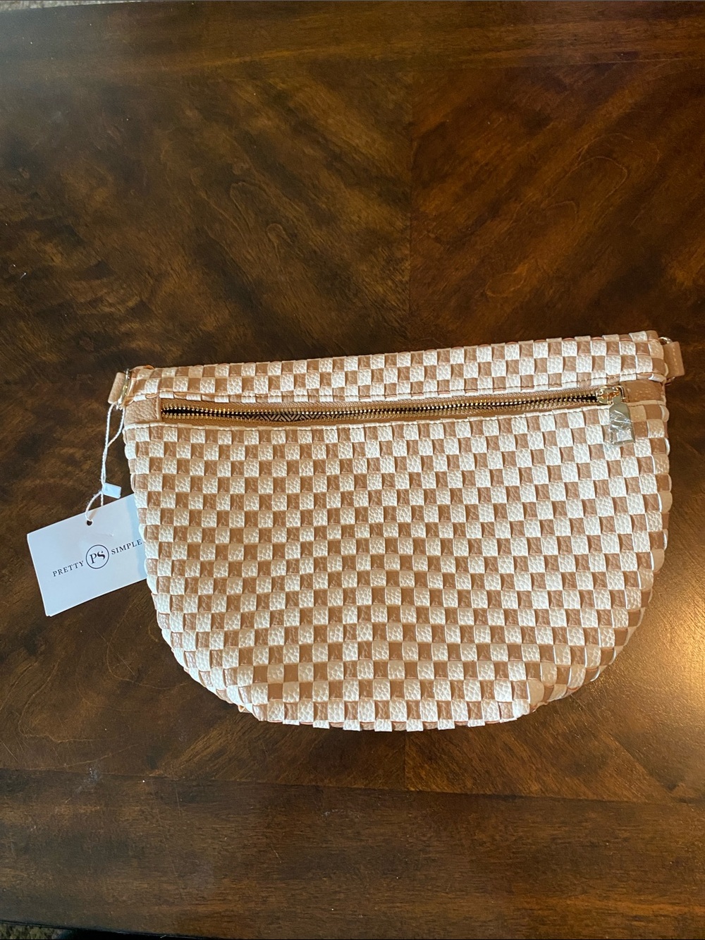 Woven Half-Moon Crossbody Bag in Blush Pretty Simple